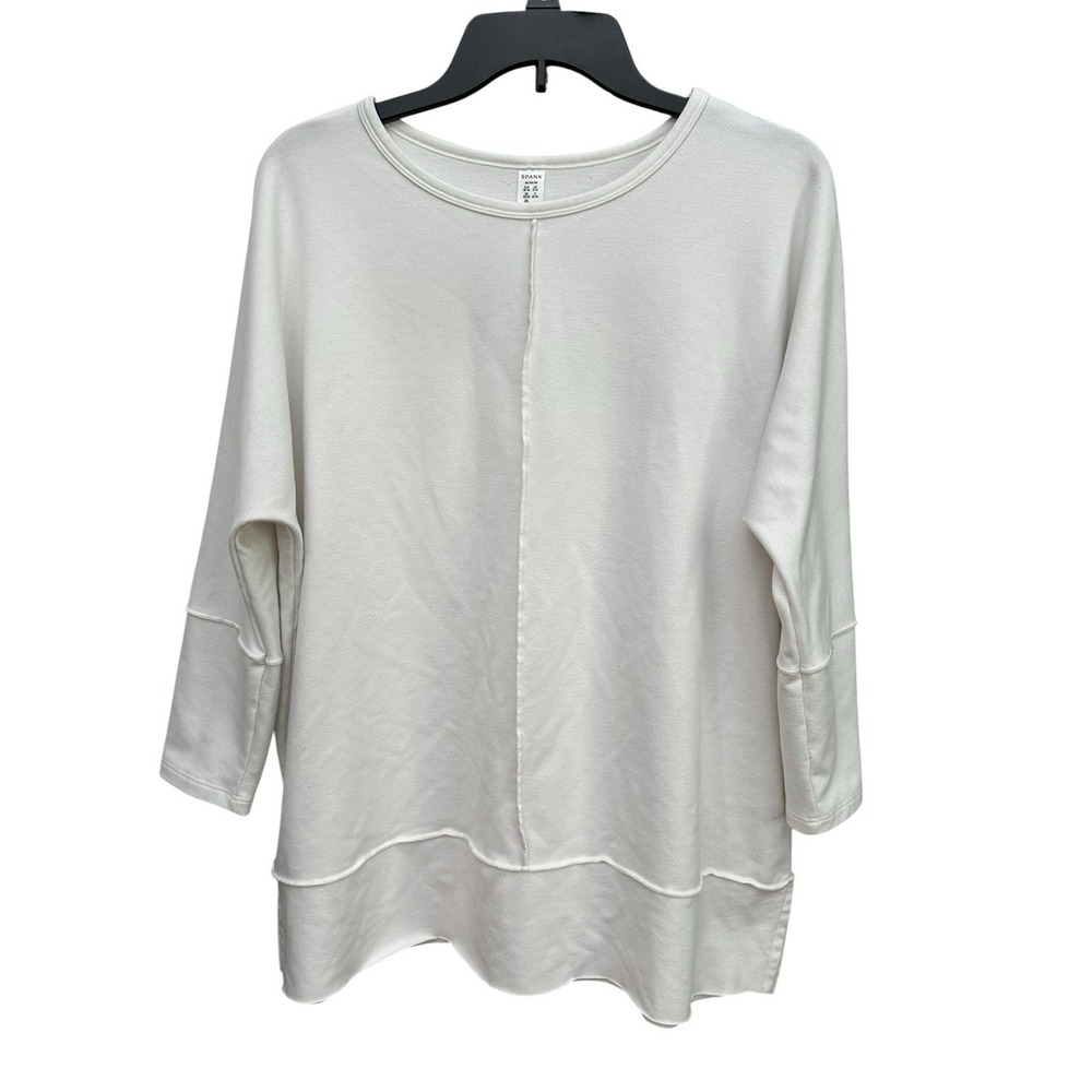 Spanx Sweatshirt Womens Medium White Crew Neck 3/4 Sleeve Gym Inside Out #V3-1 - Picture 9 of 9